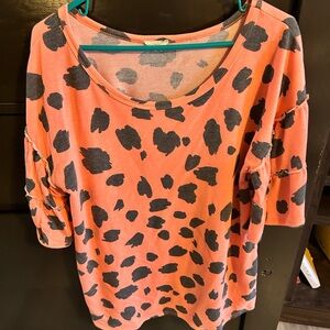 BiBi Coral and Black Animal Print Top